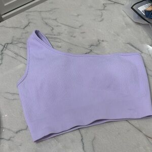 Lilac One-Shoulder Ribbed Sports Bra